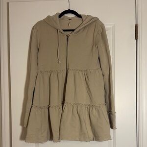 Free People Beige Tiered Hoodie Jacket